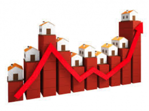 Graph with houses on top- showing the fluctuation of the property market